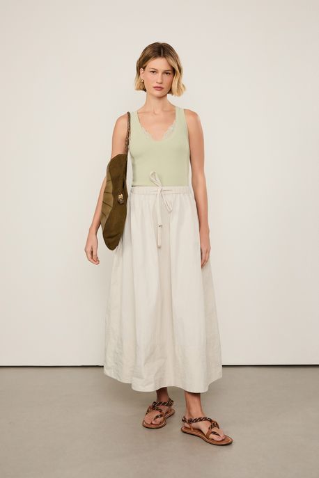 Regata De Tricot Canelado Com Decote u Básica Verde Yura - M