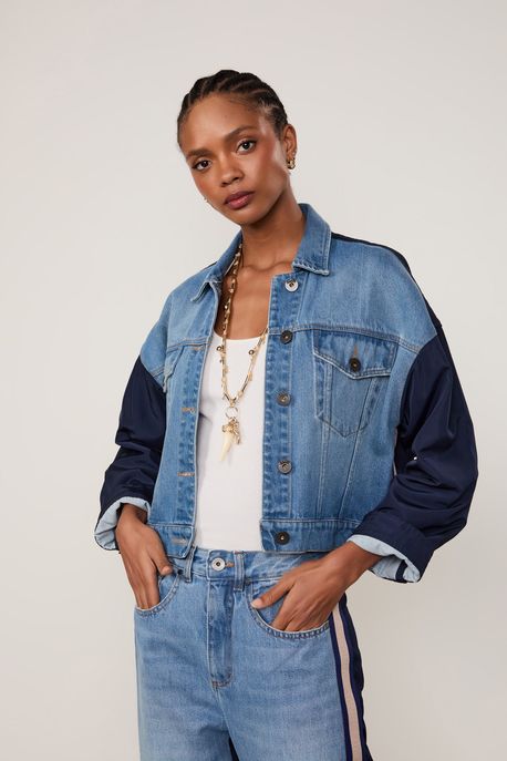 Jaqueta Jeans Mis Nylon Jeans Claro/Azul Ancora - P
