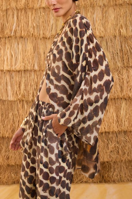 Overtop De Georgette Leve Amarração Estampado Est Bar Pois Penas Color - 42