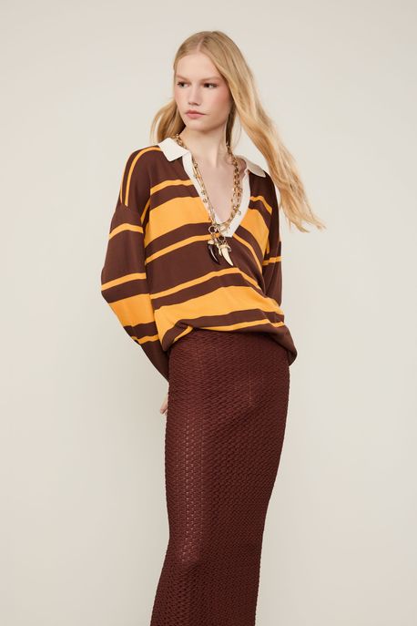 Saia Malha Textura Longa Marrom Marrom Cacau - G