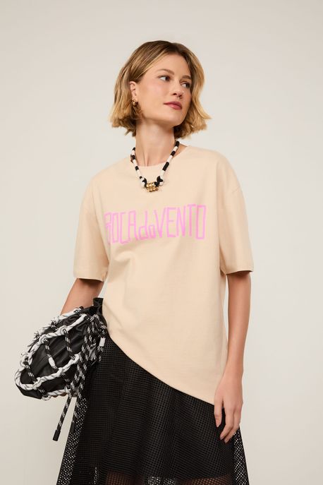 T-Shirt De Malha Fun Boca Do Vento Bege Bege Khaki - G