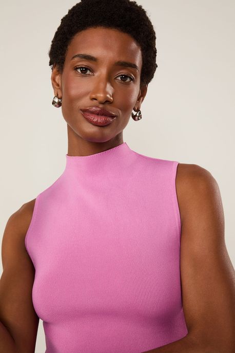 Blusa De Tricot Cropped Básica Com Gola Alta Rosa Pipa - G