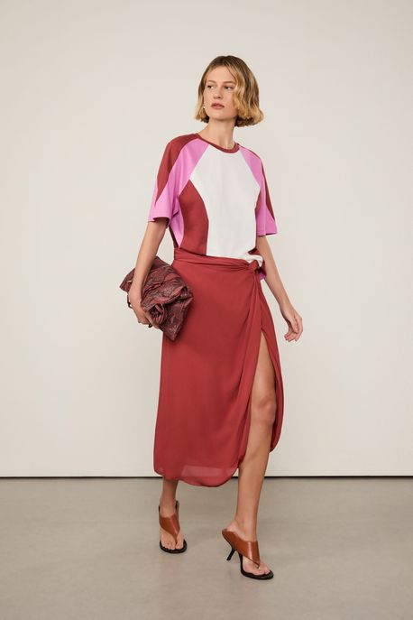 Blusa De Malha Com Recortes De Cor Off White - G