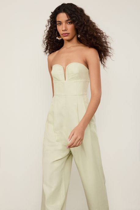 Macacão Com Linho Sem Alça Decote Estruturado Verde Verde Brisa - 38