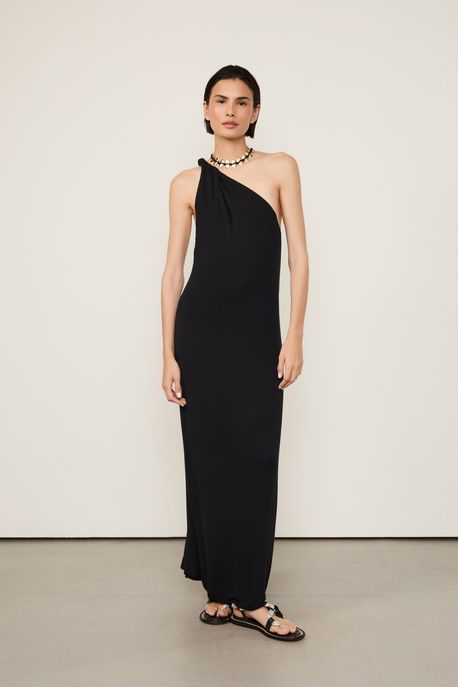 Vestido De Malha Ombro Só Preto Preto - P