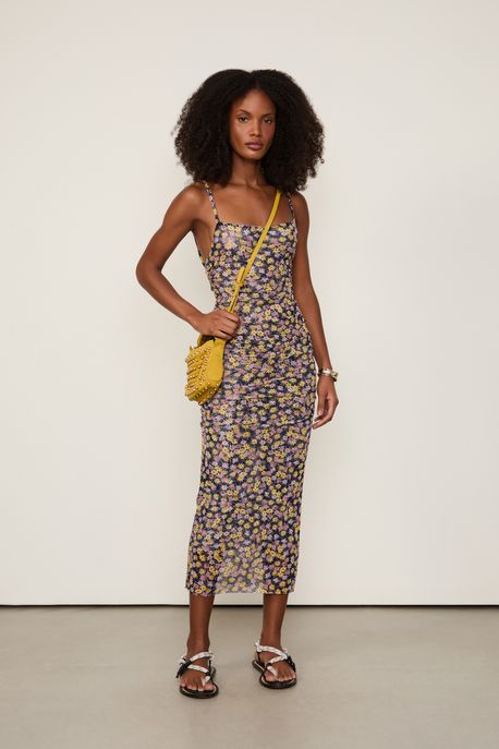 Vestido De Tule Midi Com Decote Nas Costas Estampado Liberty Liberty Arte Color - M