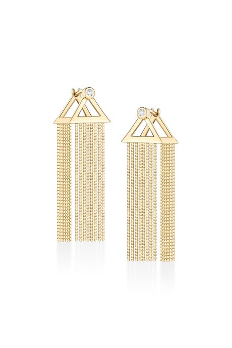Brinco Alisia Franjas Ouro Amarelo Com Diamante - U