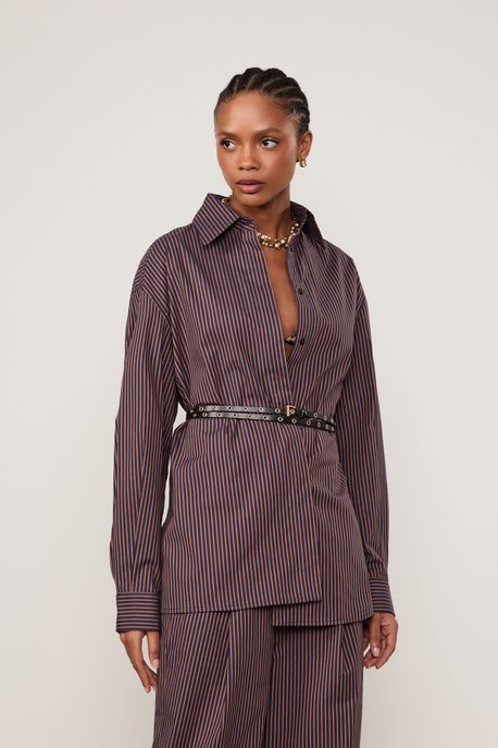 Camisa Nara Listras Brick Marinho / Laranja - M