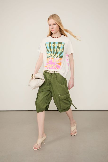 T-Shirt De Malha Viaje Tropical Aip Arte Off White - P