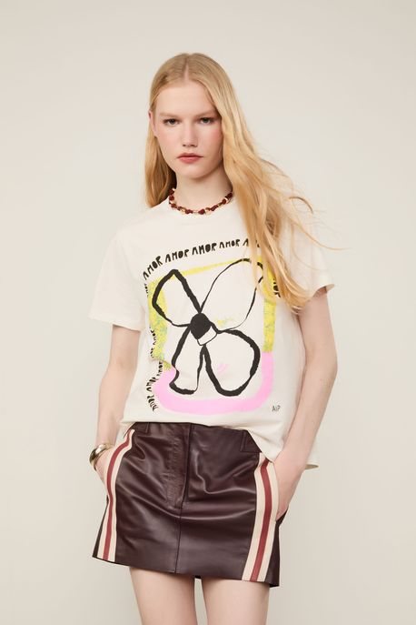 T-Shirt De Malha Cartaz Amor Aip Arte Off White - G