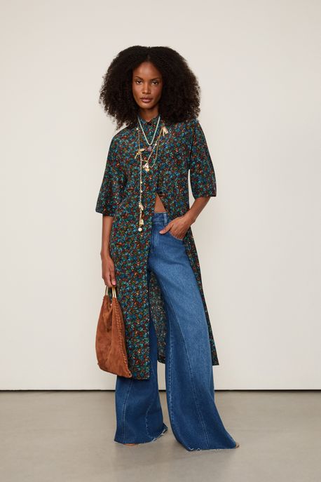 Chemise De Seda Midi Manga Curta Est Liberty Algas Color - 38