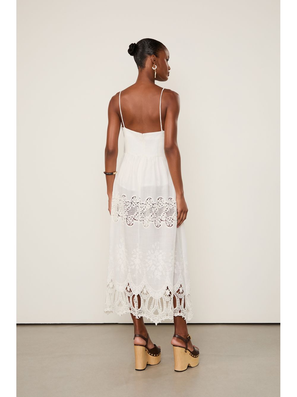 Animale — Vestido Midi Com Linho Com Bordado Richelieu