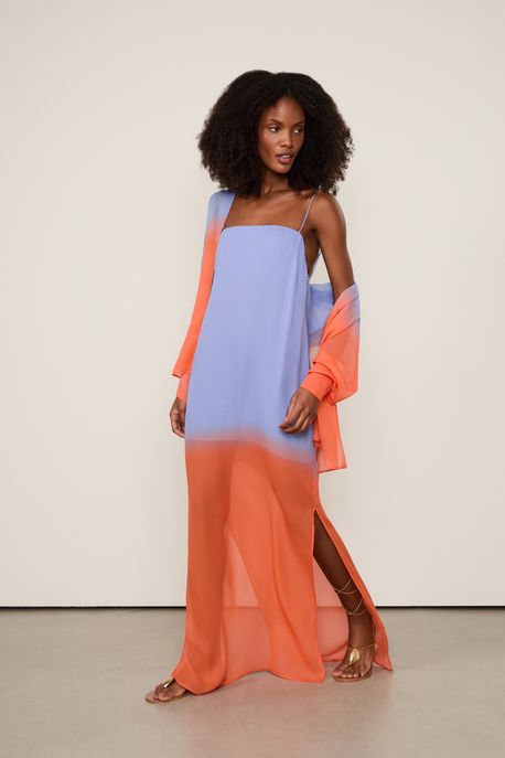 Vestido De Georgette Longo Tye Dye Lilás Jacarandar Alcinhas Lilas Jacaranda - 38