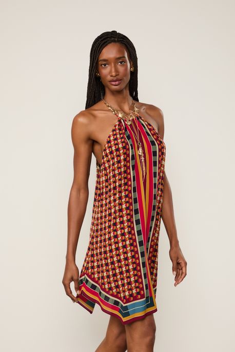 Vestido Curto Decote Franzido Estampado Est Bar Bolhas Color Azul - 40