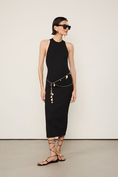 Vestido De Tricot Midi Preto Decote Costas Preto - G