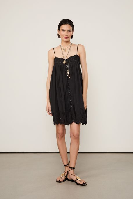 Vestido Curto De Alcinha Com a Pala Bordada Preto - 36