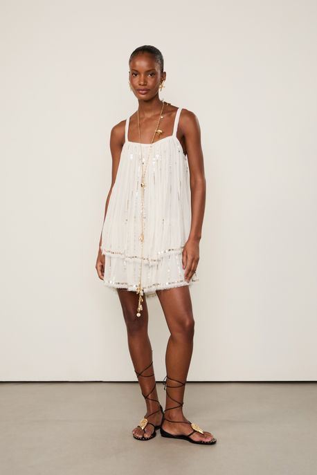 Vestido De Georgette Mini Off White Com Detalhes Em Lantejoulas Off White - 36