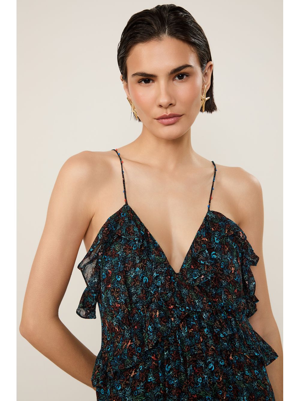 Animale — Vestido De Georgette Leve Midi Babados