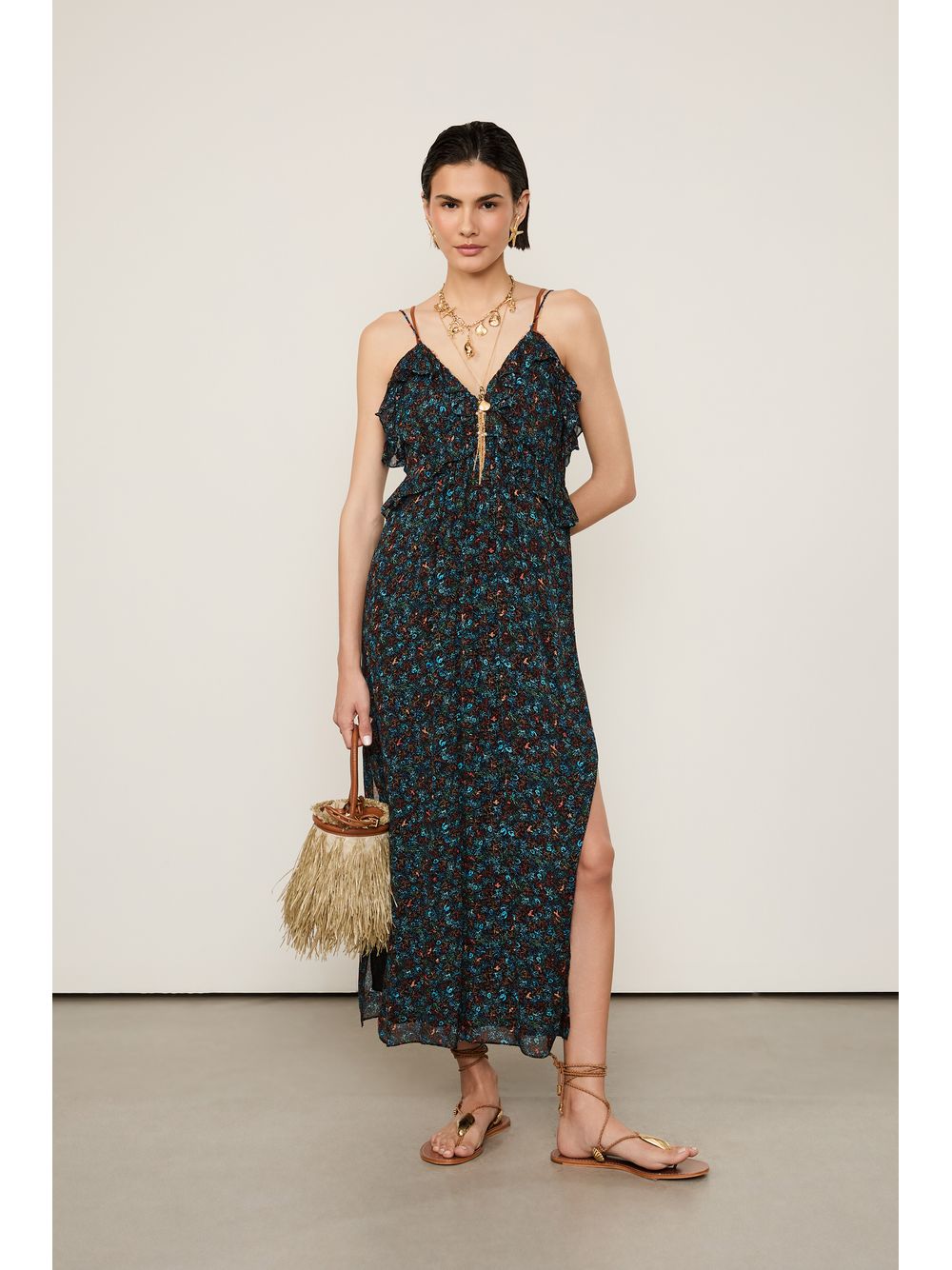 Animale — Vestido De Georgette Leve Midi Babados