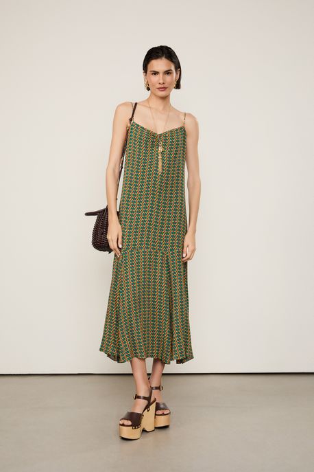 Vestido De Georgette Pesado Midi De Alça Est Geo Paletine Color - 44