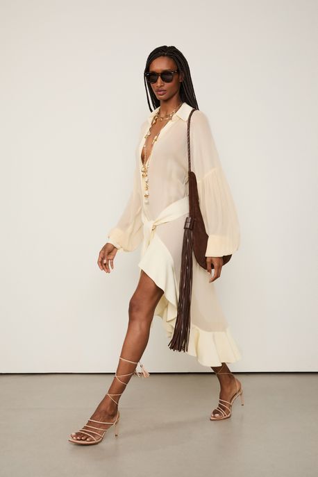 Chemise Mullet Seda Bege Manha - G