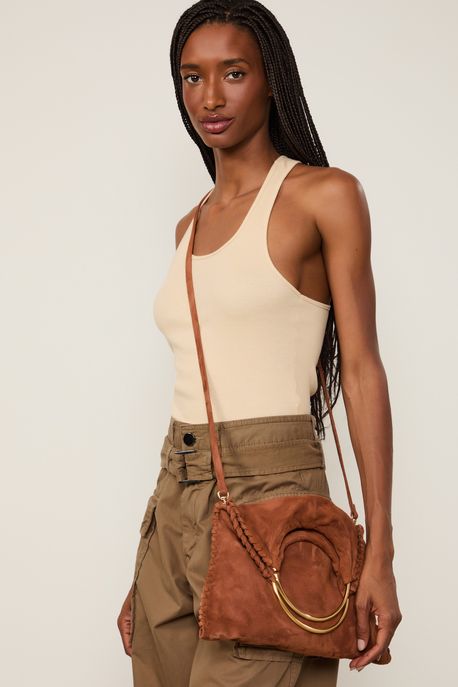 Bolsa De Camurca Maxi Argolas Caramelo - U