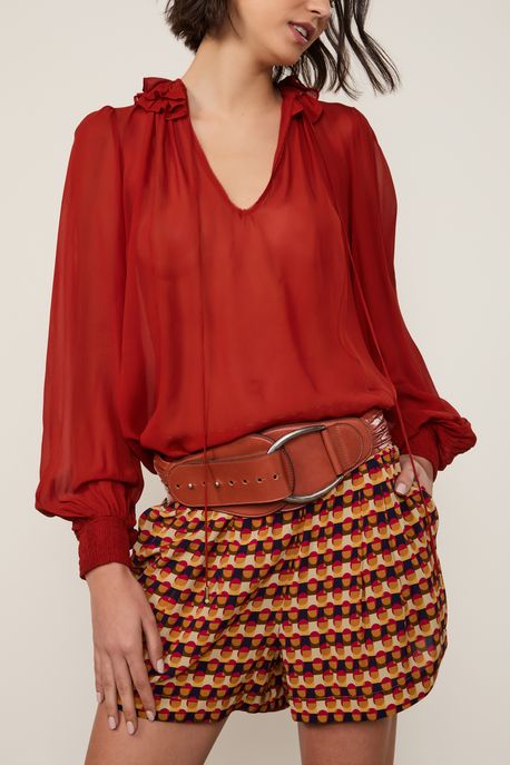 Cinto De Couro Largo Pala Franzida Vermelho Nautico - P