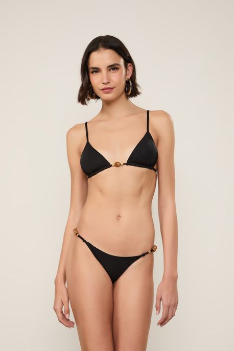 Biquini Preto Detalhes Pedras Com Top Tri Paralelo e Calcinha Básica Preto - M
