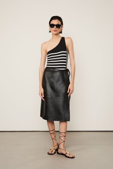 Saia De Couro Midi Cachecouer Preto - 34
