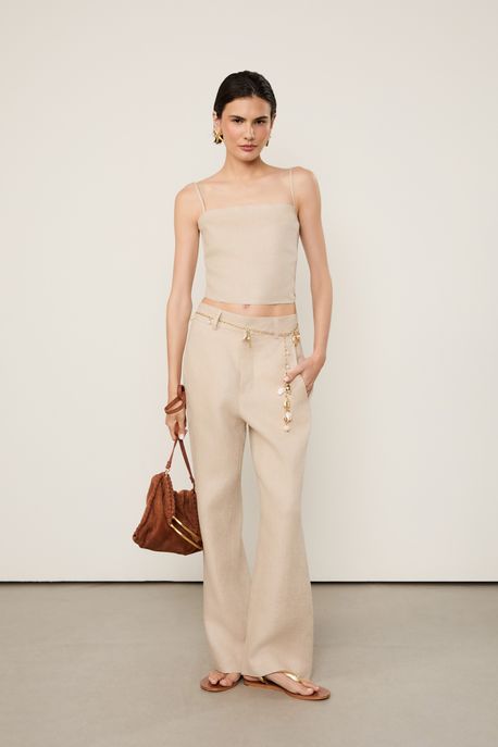 Calça De Linho Natural Bege - 42