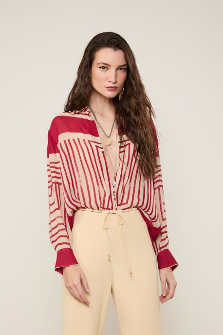 Camisa De Georgette Leve Ampla Est Lenco Listra Block Calda - 40