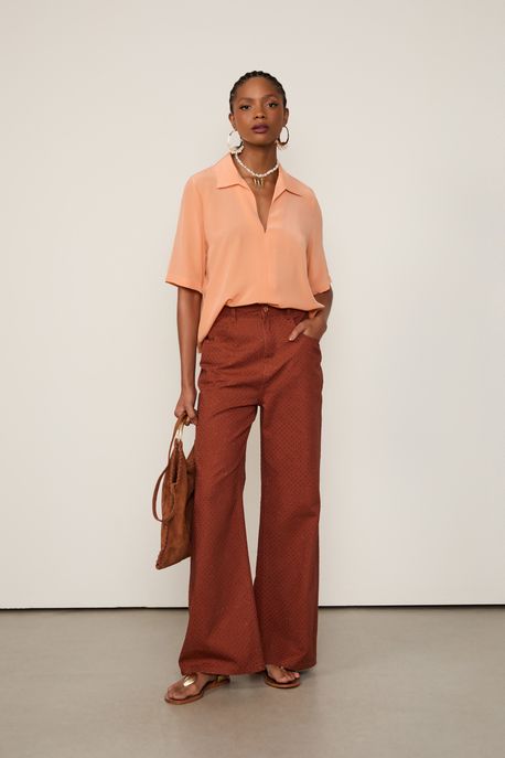 Polo De Seda Manga Curta Coral Coral Concha - 44