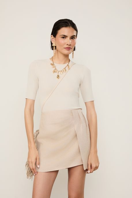 T-Shirt De Tricot Canelado Básica Cinza Birch - G