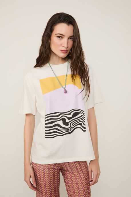 T-Shirt De Malha Fun Geo Solar Off White - G