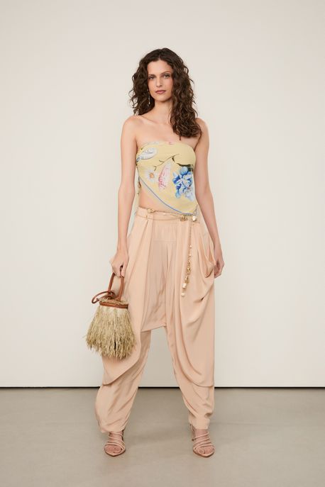 Top De Georgette Pesado Tomara Que Caia Estampado Est Lenco Floral Concha Vintage Amarelo - 42