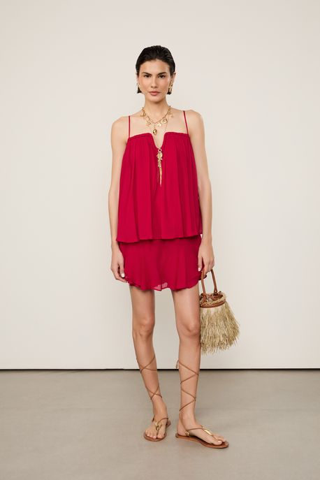 Blusa De Georgette Alcinha Vermelho Calda Com Decote Trançado Vermelho Calda - 42