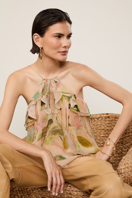 Blusa Babados Floral Eden Est Floral Eden Color - 40