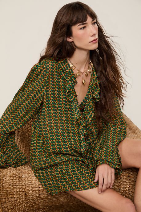 Blusa De Georgette Leve Babados Manga Longa Est Geo Paletine Color - 42