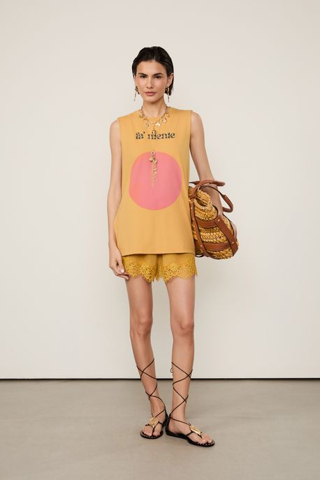 Regata De Malha Com Fenda Fun Caramelo Caramelo Solar - P