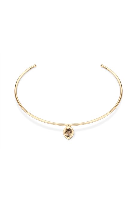 Choker Guia Ouro Amarelo Com Quartzo Fume - U