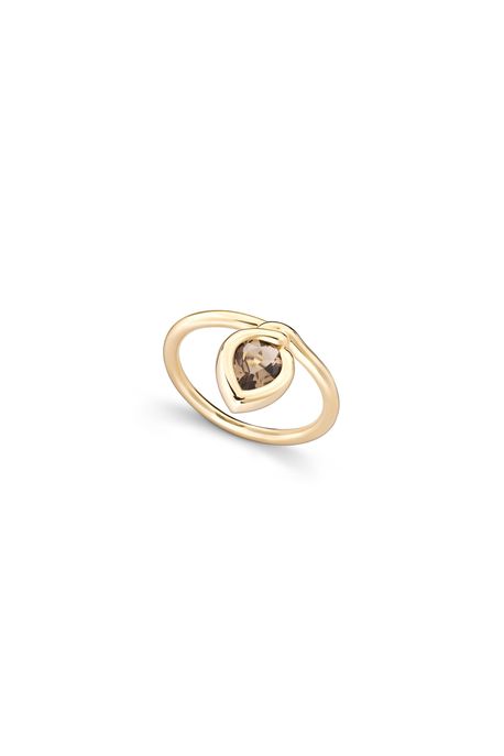 Anel Guia Ouro Amarelo Com Quartzo Fume - 17