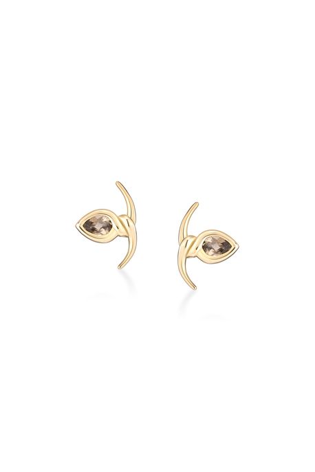 Brinco Guia Ouro Amarelo Com Quartzo Fume - U