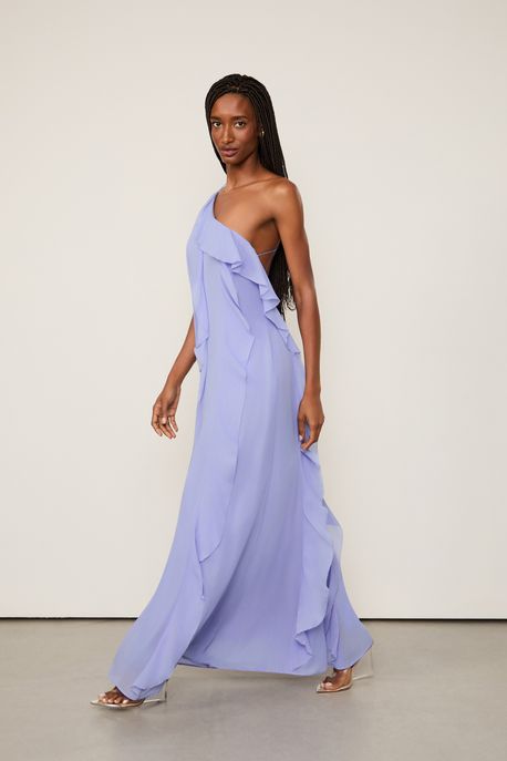 Vestido De Georgette Midi Lilás Jacaranda Um Ombro Só Lilas Jacaranda - 36