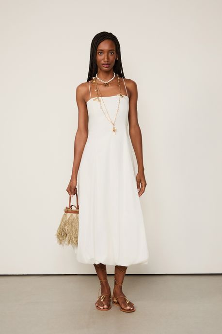Vestido Midi De Alcinha Balonê Off White - G