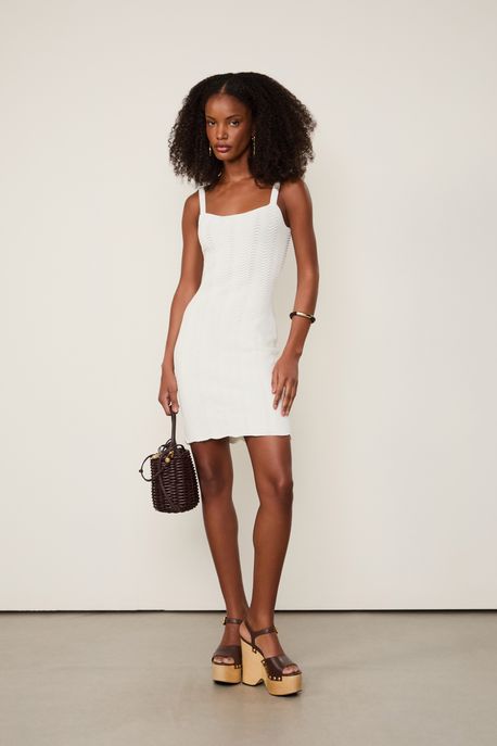 Vestido De Tricot Curto Branco Wave Branco - G