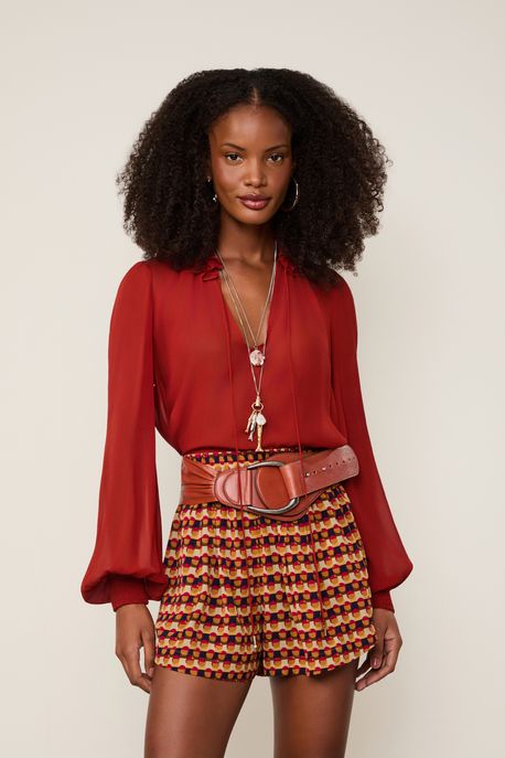 Short Curto Com Bolsos Estampado Est Geo Bolhas Color - 44