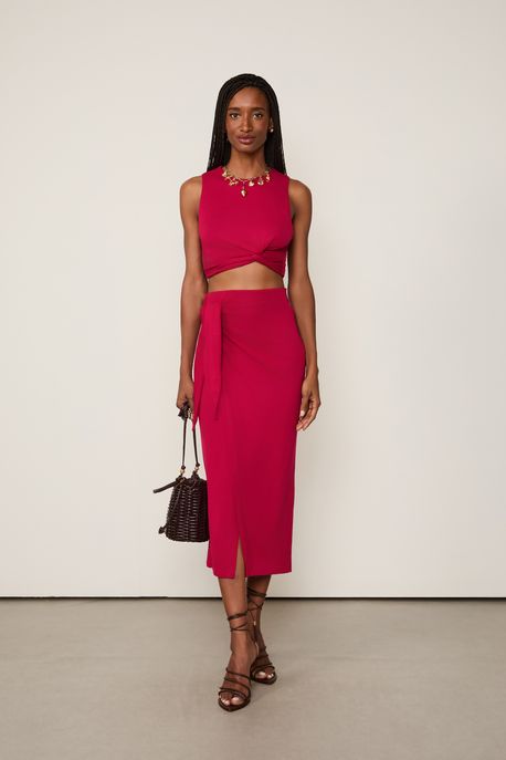 Saia Em Malha De Tricot Pareo Vermelha Vermelho Calda - M