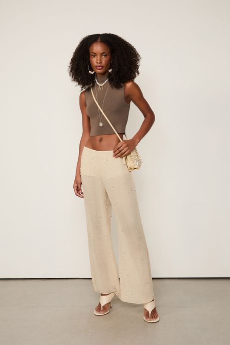 Blusa Básica De Tricot Cropped Com Gola Alta Marrom Kahn - PP
