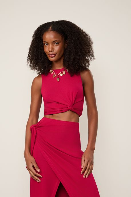 Top Em Malha De Tricot Com Detalha Em No Vermelho Vermelho Calda - M