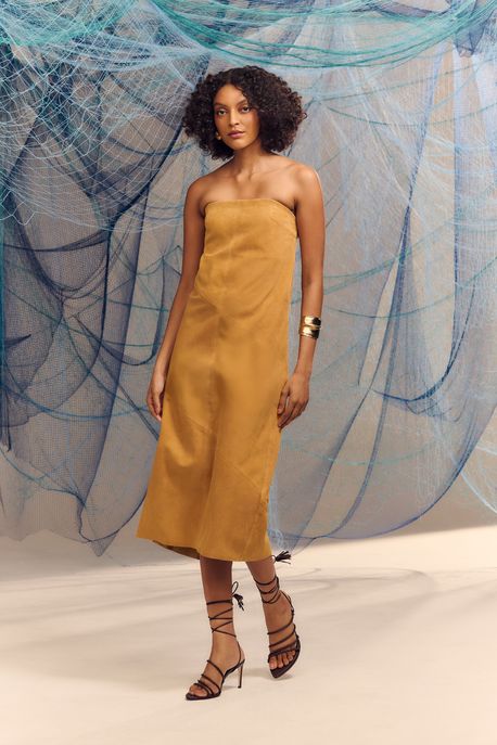 Vestido De Chamois Sem Alca Degage Marrom Caramelo - 44